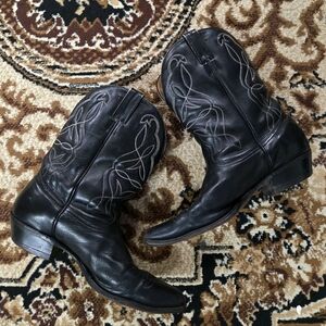 Black Leather Boulet Cowboy Boots Size 12.5 Retro Rodeo Vintage Western Outlaw